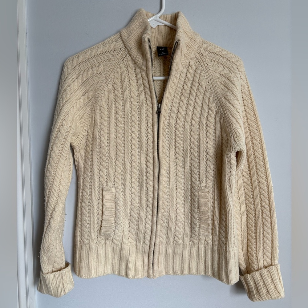 Gap Cream Cable Knit Zip-Up Sweater
